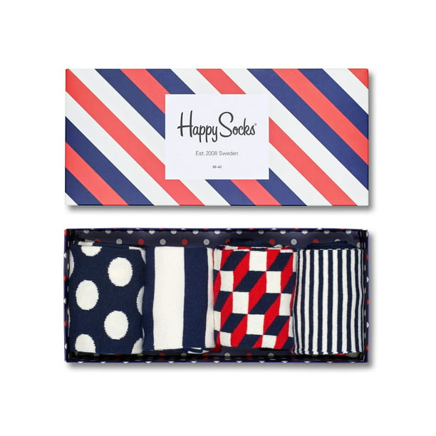 Mens HS by Happy Socks 4-pack Patterned Crew Socks in Gift Box 